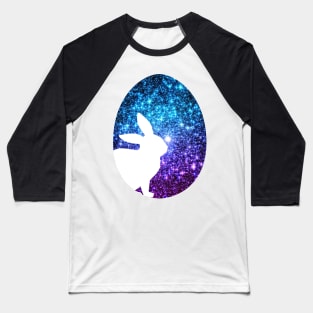 Easter Bunny Silhouette in Teal Purple Ombre Faux Glitter Easter Egg Baseball T-Shirt